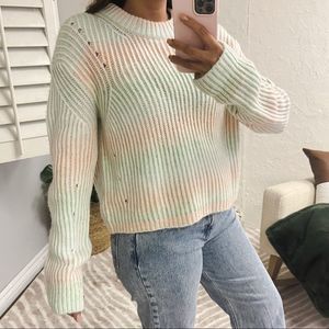 La Ligne Ribbed Space Dye Crew Pullover Sweater Cream Peach Seafoam Size Large